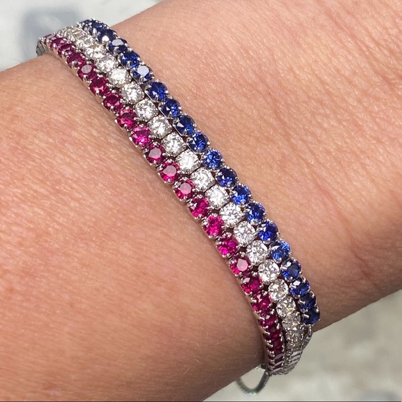 AZL Diamond Sapphire Ruby Bolo Tennis Bracelet Bundle ~ Set of 3 Bracelets - Picture 7 of 16